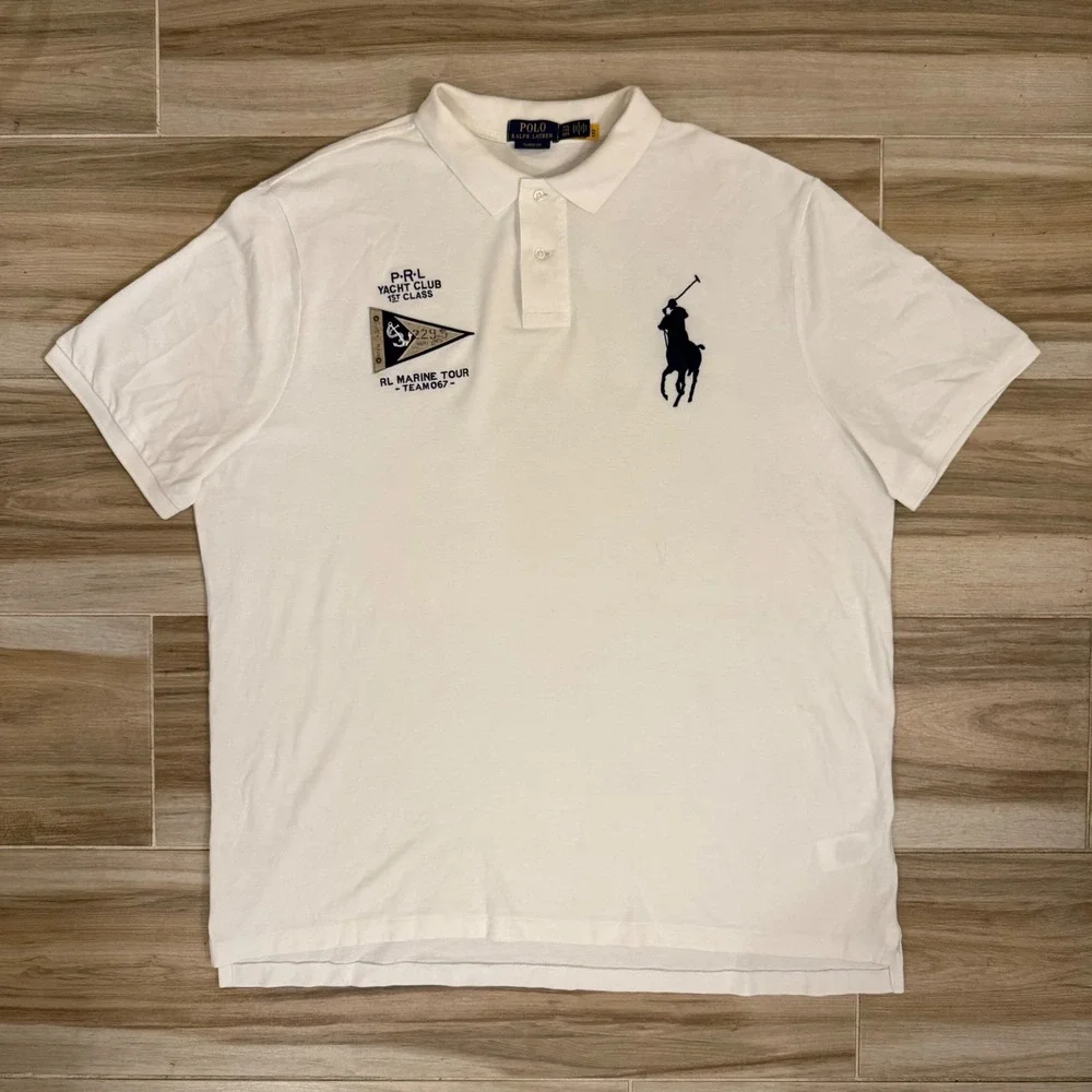 Polo Ralph Lauren Mens XXL White Yacht Club Marine Tour Big Pony Polo Shirt